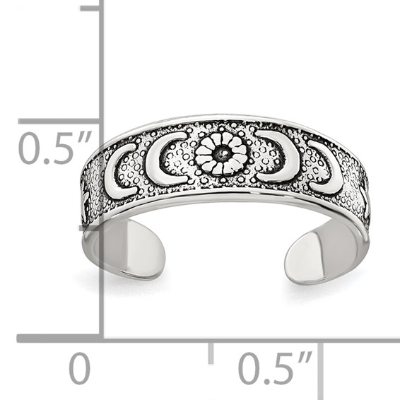 Sterling Silver Polished and Antiqued Moon and Star Toe Ring