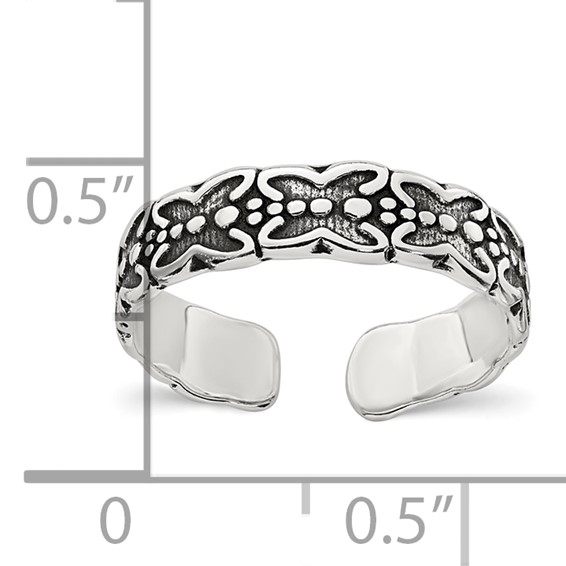 Sterling Silver Polished and Antiqued Butterfly Toe Ring