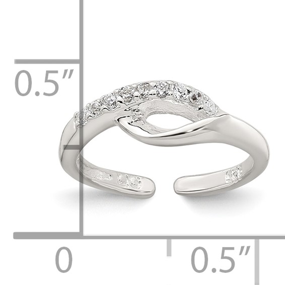 Sterling Silver Polished Fancy CZ Adjustable Toe Ring