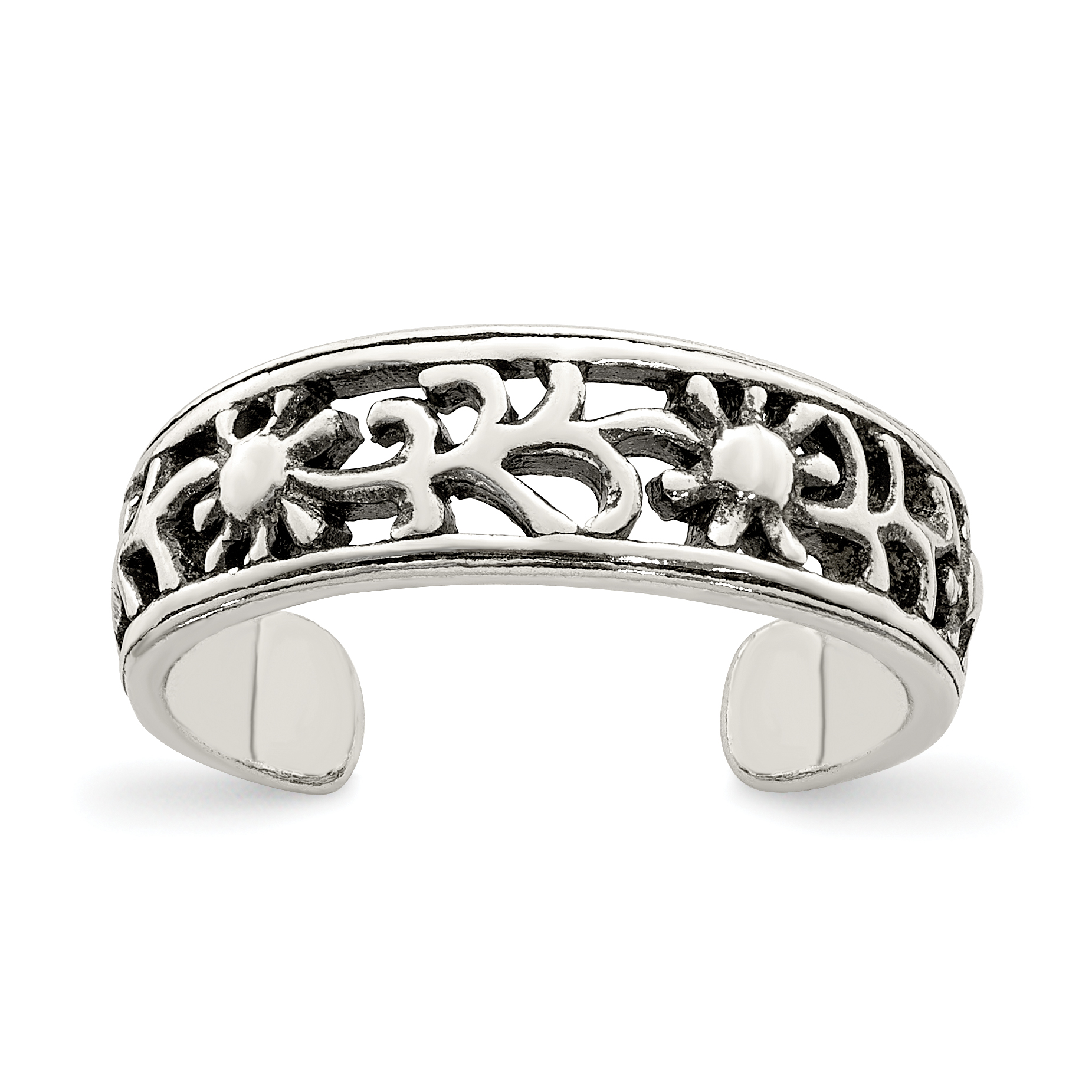 Sterling Silver Antiqued Floral Toe Ring (QR767)