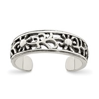Sterling Silver Antiqued Floral Toe Ring view 1