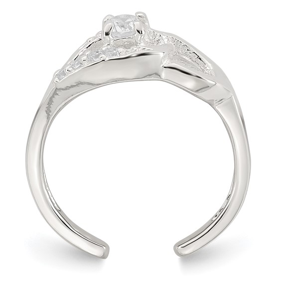 Sterling Silver Polished CZ Fancy Toe Ring