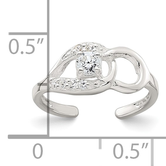 Sterling Silver Polished CZ Fancy Toe Ring