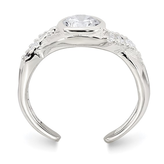 Sterling Silver Polished Fancy CZ Twisted Sides Adjustable Toe Ring