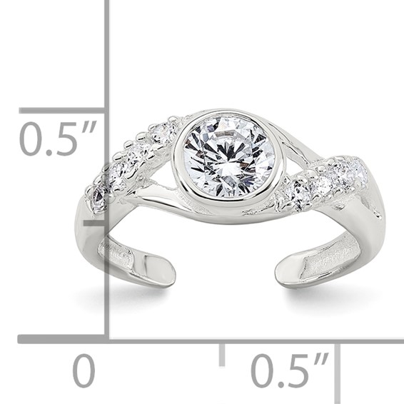 Sterling Silver Polished Fancy CZ Twisted Sides Adjustable Toe Ring