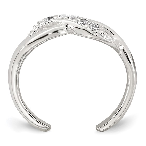 Sterling Silver Polished CZ Infinity Adjustable Toe Ring