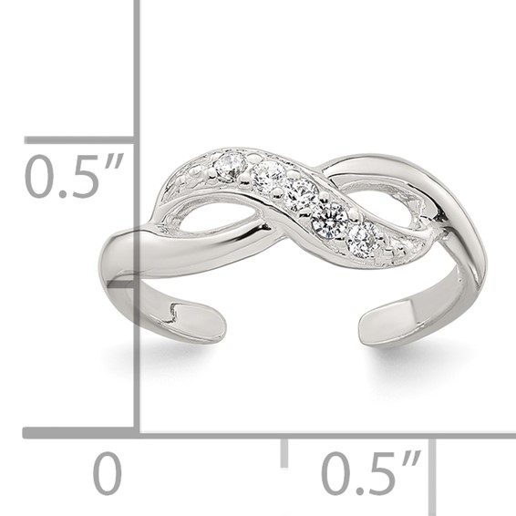 Sterling Silver Polished CZ Infinity Adjustable Toe Ring