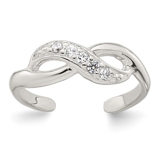 Sterling Silver Polished CZ Infinity Adjustable Toe Ring