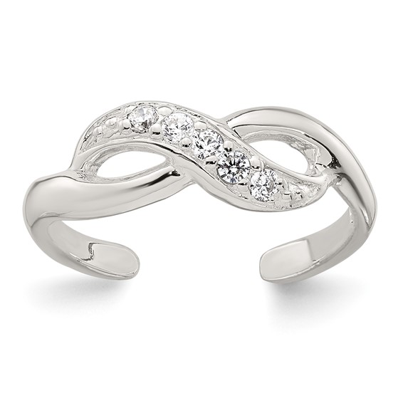 Sterling Silver Polished CZ Infinity Adjustable Toe Ring