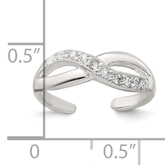 Sterling Silver Polished CZ Infinity Adjustable Toe Ring