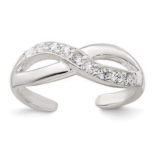 Sterling Silver Polished CZ Infinity Adjustable Toe Ring