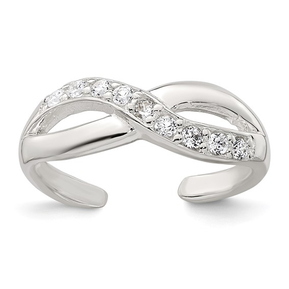 Sterling Silver Polished CZ Infinity Adjustable Toe Ring
