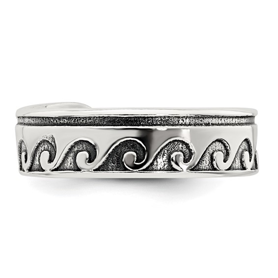 Sterling Silver Polished and Antiqued Waves Toe Ring