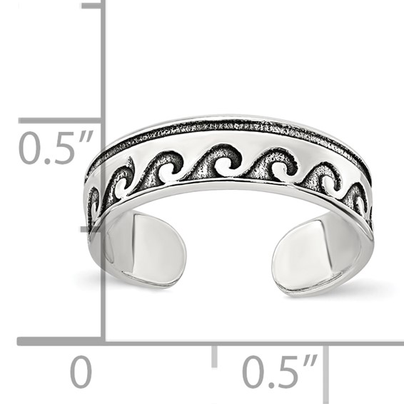 Sterling Silver Polished and Antiqued Waves Toe Ring