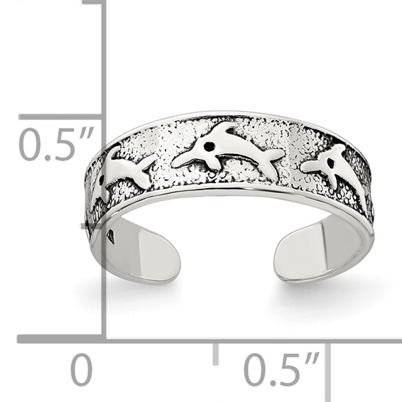 Sterling Silver Polished and Antiqued Dolphin Toe Ring