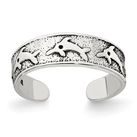 Sterling Silver Polished and Antiqued Dolphin Toe Ring