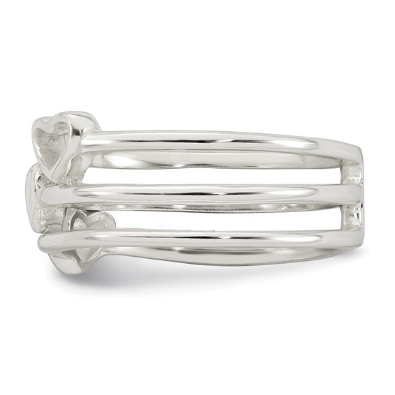 Sterling Silver Polished Hearts Three Band Size 6 Ring