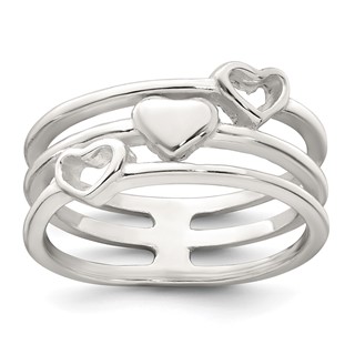 Sterling Silver Polished Hearts Three Band Size 6 Ring