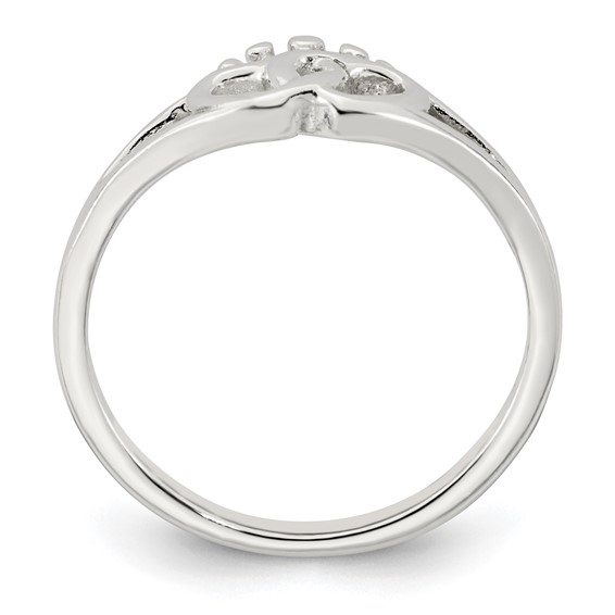 Sterling Silver Polished Interlocking Hearts With Crown Ring