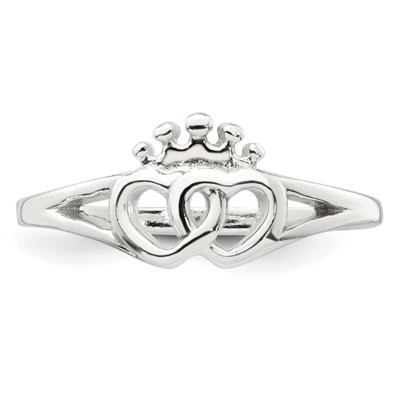 Sterling Silver Polished Interlocking Hearts With Crown Ring
