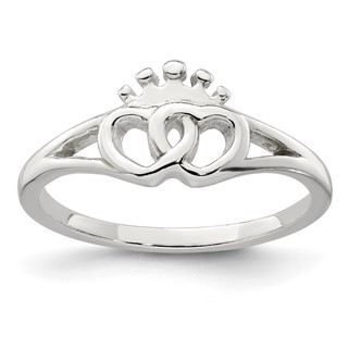 Sterling Silver Polished Interlocking Hearts With Crown Ring