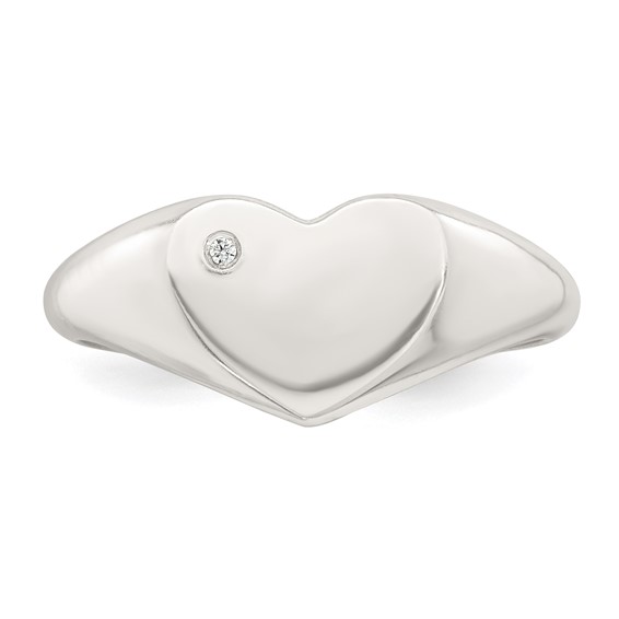 Sterling Silver Polished White CZ Heart Size 6 Signet Ring
