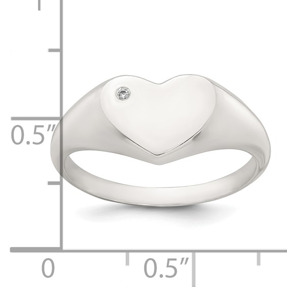 Sterling Silver Polished White CZ Heart Size 6 Signet Ring