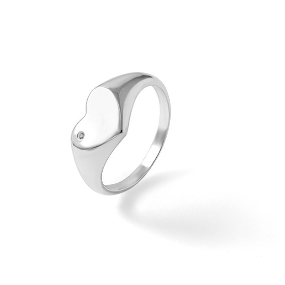Sterling Silver Polished White CZ Heart Size 6 Signet Ring
