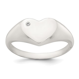 Sterling Silver Polished White CZ Heart Size 6 Signet Ring