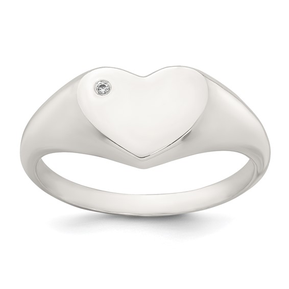 Sterling Silver Polished White CZ Heart Size 6 Signet Ring