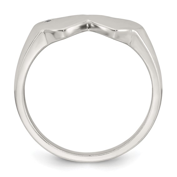 Sterling Silver Polished White CZ Double Heart Size 7 Signet Ring