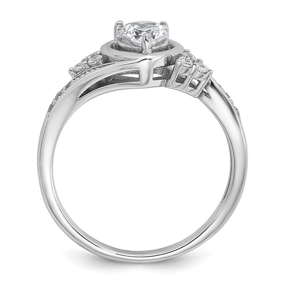Sterling Silver Rhodium-plated Polished Fancy CZ Center Heart Size 8 Ring