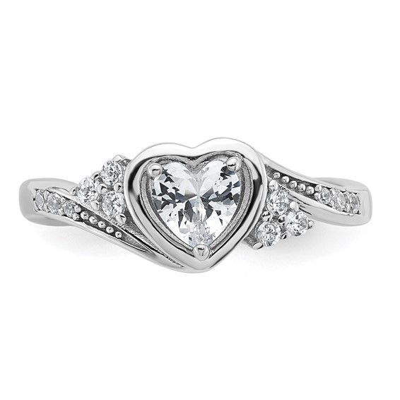 Sterling Silver Rhodium-plated Polished Fancy CZ Center Heart Size 8 Ring