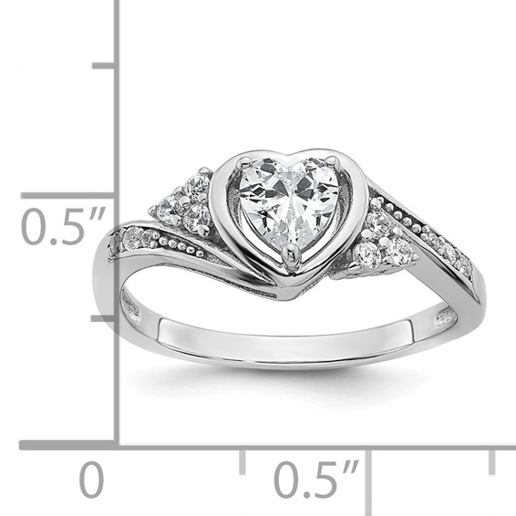 Sterling Silver Rhodium-plated Polished Fancy CZ Center Heart Size 8 Ring