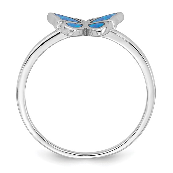 Sterling Silver Rhodium-plated Polished Blue Lab Created Opal Butterfly Size 6 Ring