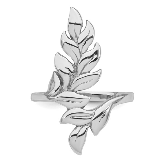 Sterling Silver Rhodium-plated Polished Leaf Size 6 Ring
