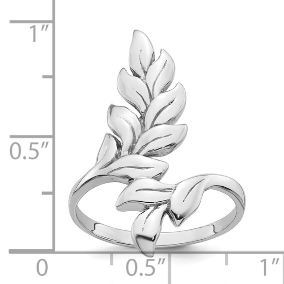 Sterling Silver Rhodium-plated Polished Leaf Size 6 Ring