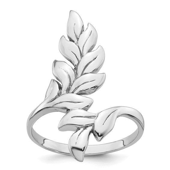 Sterling Silver Rhodium-plated Polished Leaf Size 6 Ring