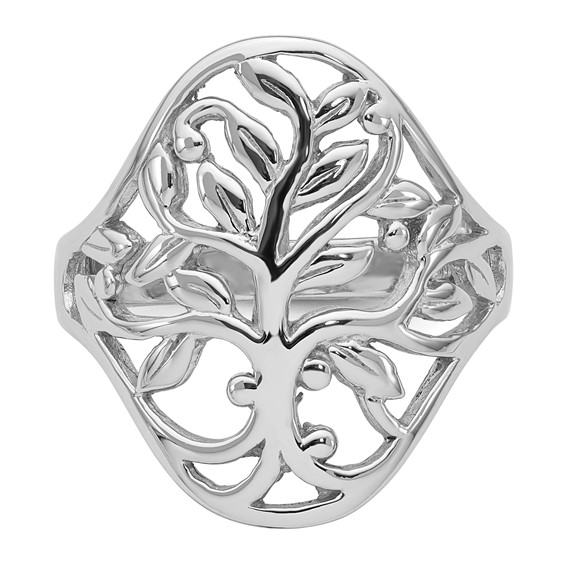 Sterling Silver Rhodium-plated Polished Fancy Tree Size 6 Ring
