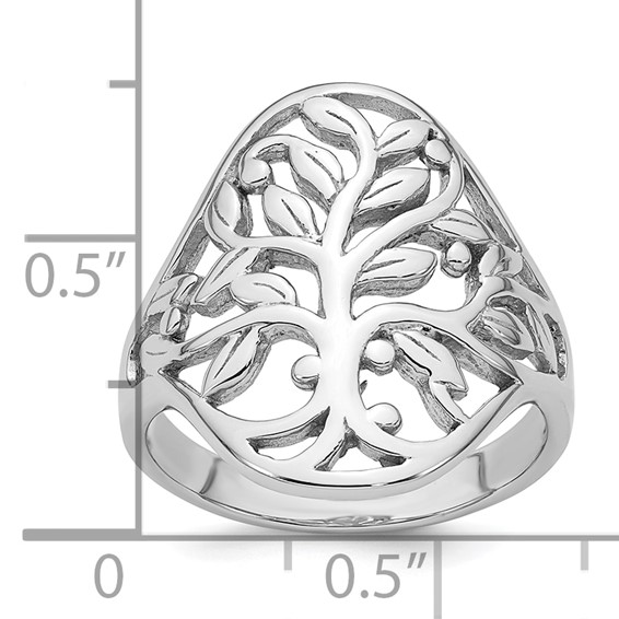 Sterling Silver Rhodium-plated Polished Fancy Tree Size 6 Ring