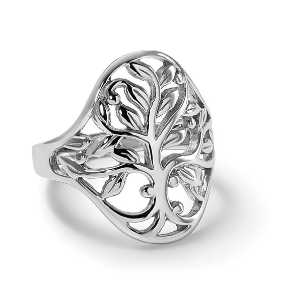 Sterling Silver Rhodium-plated Polished Fancy Tree Size 6 Ring