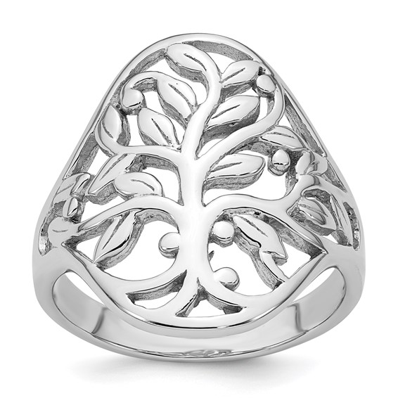 Sterling Silver Rhodium-plated Polished Fancy Tree Size 6 Ring