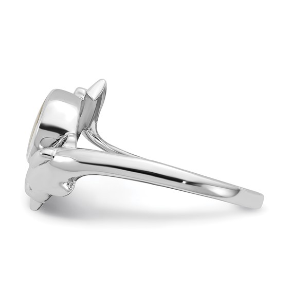 Sterling Silver Rhodium-plated Polished Oval Mother of Pearl and Dolphin Size 7 Ring