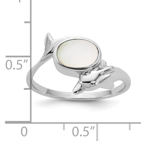 Sterling Silver Rhodium-plated Polished Oval Mother of Pearl and Dolphin Size 7 Ring