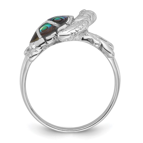 Sterling Silver Rhodium-plated Polished Abalone Sea Turtle Size 7 Ring
