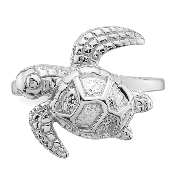 Sterling Silver Rhodium-plated Polished and Textured Sea Turtle Size 7 Ring