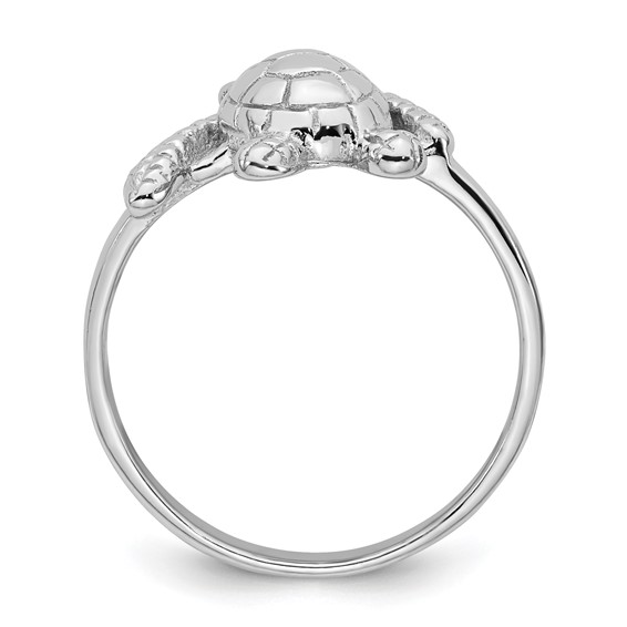 Sterling Silver Rhodium-plated Polished and Textured Sea Turtle Size 7 Ring