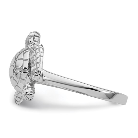 Sterling Silver Rhodium-plated Polished and Textured Sea Turtle Size 7 Ring