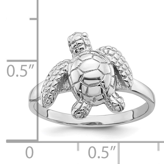 Sterling Silver Rhodium-plated Polished and Textured Sea Turtle Size 7 Ring