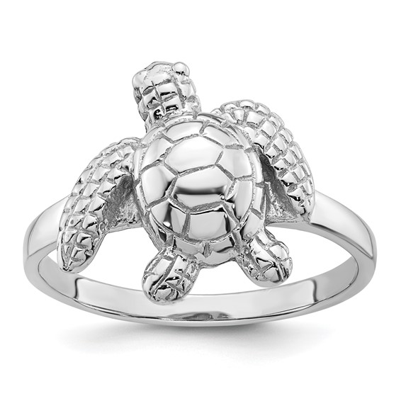 Sterling Silver Rhodium-plated Polished and Textured Sea Turtle Size 7 Ring